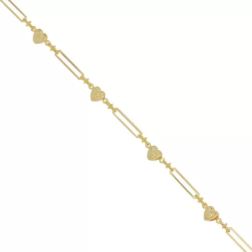 Cadena rectangular de fantasía con pequeños corazones de 6 mm - Dorado x50cm