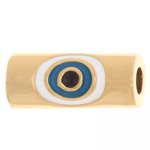 Cuenta tubular en forma de ojo en resina epoxi 11x4,5mm - Dorado - Blanco - Azul x1