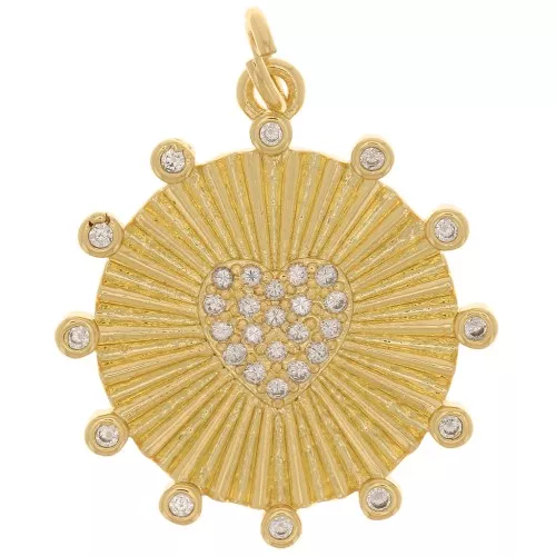 Colgante redondo con motivo de corazón y óxido de zirconio 220 mm - Oro - Cristal x1