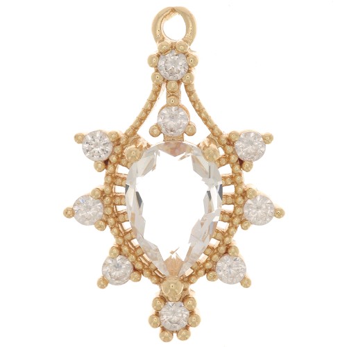Colgante de gota de vidrio con óxido de zirconio 24x16 mm - Oro - Cristal x1