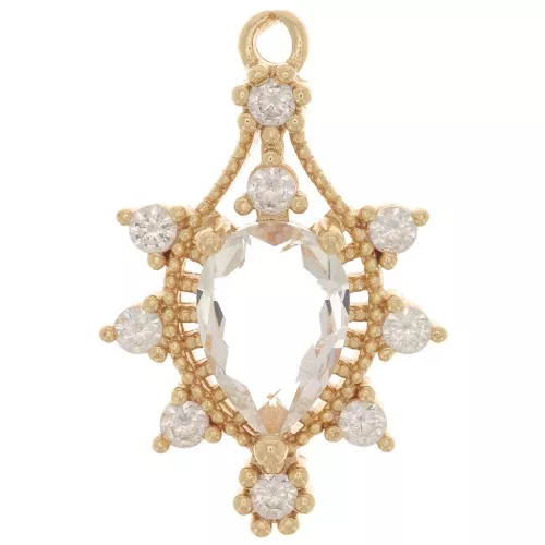 Colgante de gota de vidrio con óxido de zirconio 24x16 mm - Oro - Cristal x1