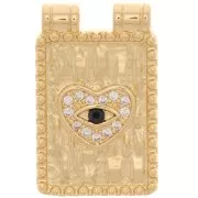 Placa colgante motivo corazón con óxido de zirconio 20x13 mm - Oro - Cristal x1