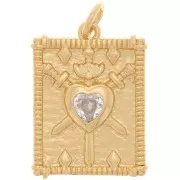 Placa colgante con motivo de corazón con óxido de zirconio 20x15 mm - Oro - Cristal x1
