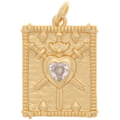 Placa colgante con motivo de corazón con óxido de zirconio 20x15 mm - Oro - Cristal x1