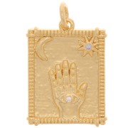 Colgante placa ojo protector con óxido de zirconio 21x15 mm - Oro - Cristal x1
