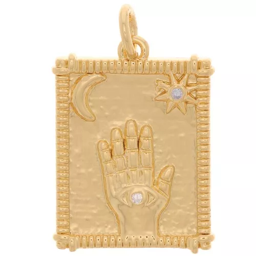 Colgante placa ojo protector con óxido de zirconio 21x15 mm - Oro - Cristal x1
