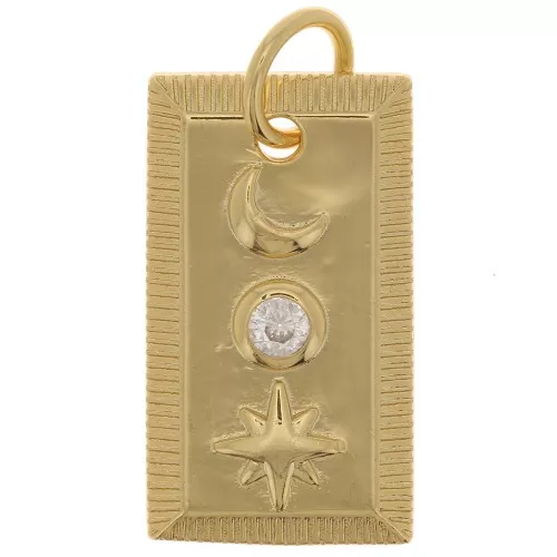 Colgante Estrella y Luna con Circón 22x13 mm - Oro - Cristal x1