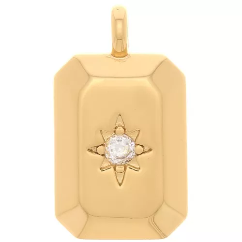 Charm Rectángulo - Estrella del Norte con Circón 15x9 mm - Oro - Cristal x1