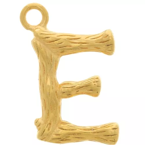 Colgante de letra del alfabeto con efecto bambú 15,5x10 mm - E - Chapado en oro x1
