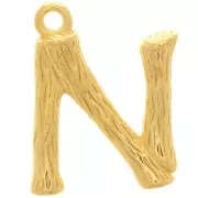 Colgante de letra del alfabeto con efecto bambú 15x11 mm - N - Chapado en oro x1