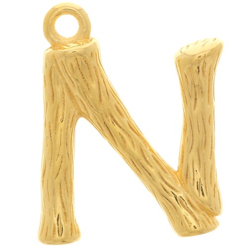 Colgante de letra del alfabeto con efecto bambú 15x11 mm - N - Chapado en oro x1