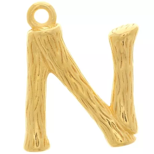 Colgante de letra del alfabeto con efecto bambú 15x11 mm - N - Chapado en oro x1