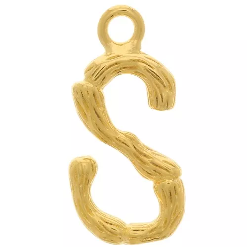 Colgante Letra del alfabeto efecto bambú 16x8 mm - S - Chapado en oro x1