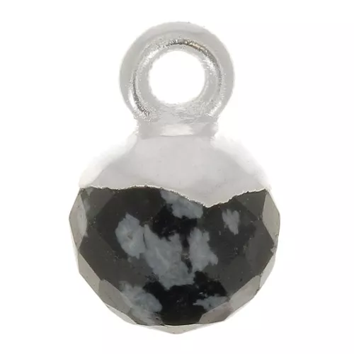 Charm bola facetada 6mm piedra preciosa - Plata 925 - Obsidiana moteada x1