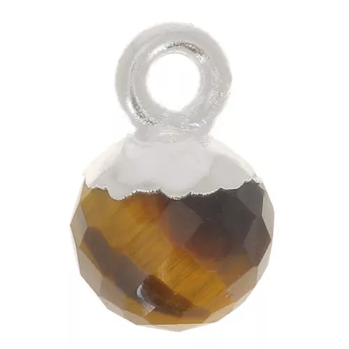 Bola facetada 6 mm - Piedra preciosa - Plata 925 - Ojo de tigre x1