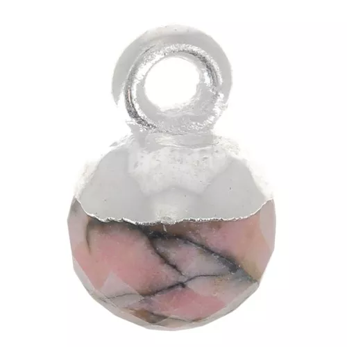 Bola facetada 6 mm - Piedra preciosa - Plata 925 - Rodonita x1