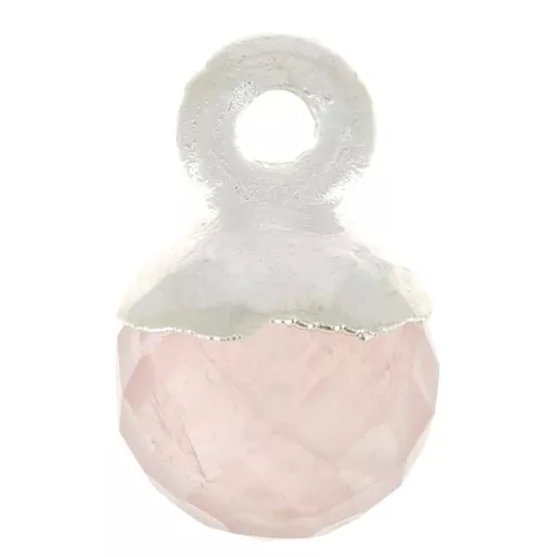 Charm de bola facetada de 6 mm - Piedra preciosa - Plata de ley 925 - Cuarzo rosa x1