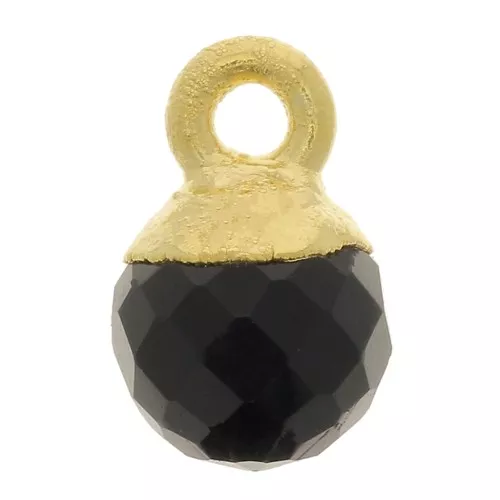 Charm de bola facetada de 6 mm - Plata de ley dorada 925 - Ónix negro x1
