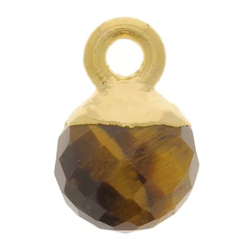 Charm bola facetada 6 mm - Plata 925 Dorada con oro fino - Ojo de tigre x1