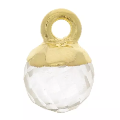 Charm de bola facetada de 6 mm - Plata de Ley Dorada 925 - Cristal de Roca x1