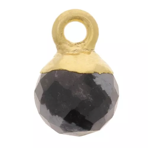 Charm de bola facetada de 6mm - Plata de ley dorada 925 - Obsidiana moteada