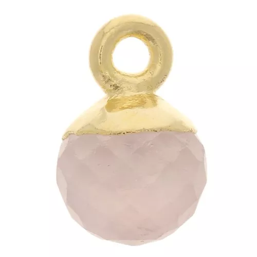 Charm de bola facetada de 6 mm - Plata de ley 925 dorada - Cuarzo rosa x1
