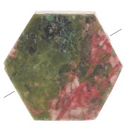 Cuenta plana en forma de hexágono 12x10 mm en piedra preciosa - Unakita x1