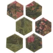 Cuenta plana en forma de hexágono 12x10 mm en piedra preciosa - Unakita x1