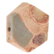 Cuenta plana en forma de hexágono 12x10 mm en piedra preciosa - Jaspe poppy x1