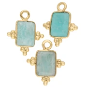 Dije rectángulo facetado y bolitas 13.8x11.5 mm Arg 925 Dorado/Amazonita