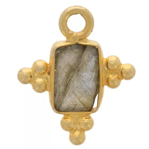 Dije facetado facetado 13x11mm de Plata 925 Dorado con Oro Fino - Labradorita