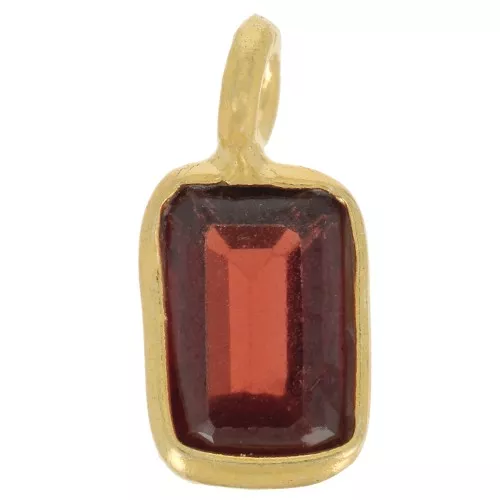 Charm Rectángulo Facetado 10x5 mm - Plata de Ley 925 Dorada - Granate x1
