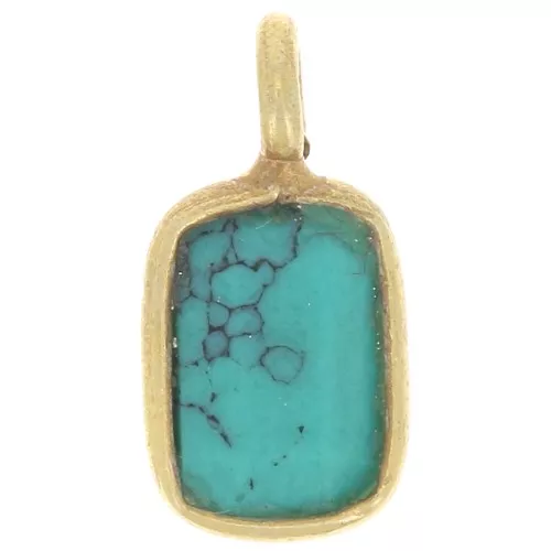 Charm de plata facetada 10x5mm Rectángulo925 Dorado con Oro Fino - Imitación Turquesa