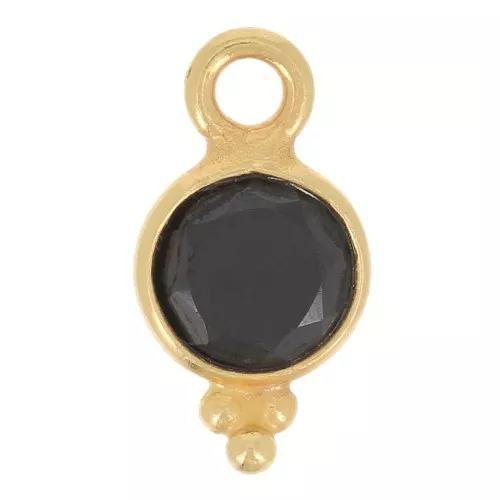 Breloque ronde facettée 11x6 mm - Argent 925 Doré à l'or fin - Onyx noir x1