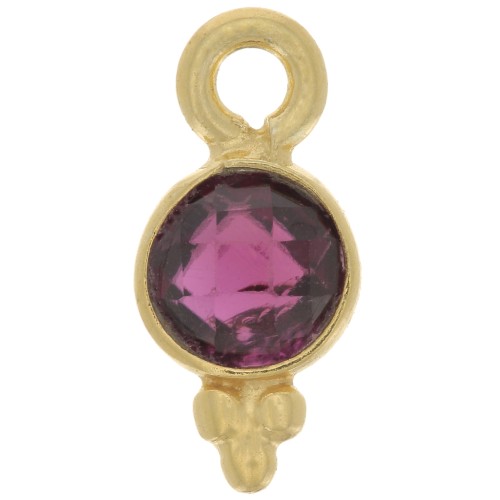 Colgante redondo facetado 10x5 mm - Plata de ley 925 dorada - Granate x1