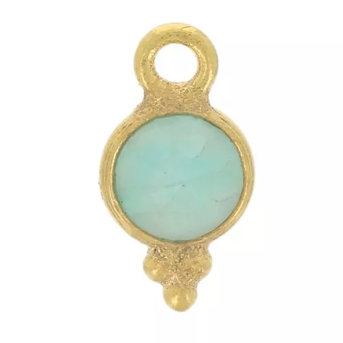 Charm redondo facetado 10x5 mm - Plata de ley 925 dorada - Amazonita x1