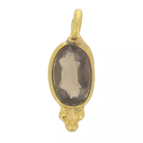 Colgante ovalado facetado 11x4 mm - Plata de ley 925 dorada - Cuarzo ahumado x1