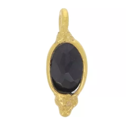 Charm ovalado facetado 11x4 mm - Plata de ley 925 dorada - Ónix negro x1