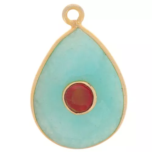 Colgante gota facetada 22x14 mm - Oro - Amazonita - imitación Cornalina x1