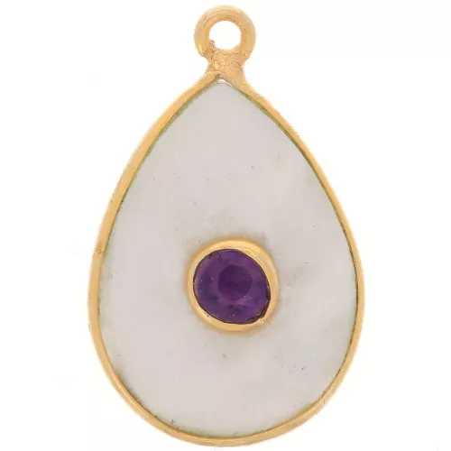 Colgante gota facetada 22x14 mm - Oro - Piedra de Luna - Amatista x1