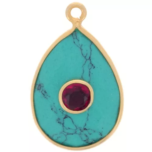 Colgante gota facetada 22x14 mm - Oro - imitación Turquesa - Granate x1