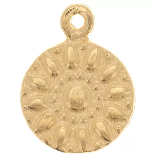 Charm redondo - Motivo de flor - 11 mm - Oro fino x1