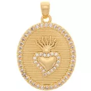 Colgante ovalado con óxido de zirconio 23x18 mm - Ex-voto motivo corazón - Oro - Cristal x1