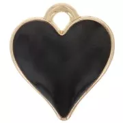 Dije corazón 13x12 mm con resina epoxi - Dorado - Negro x1