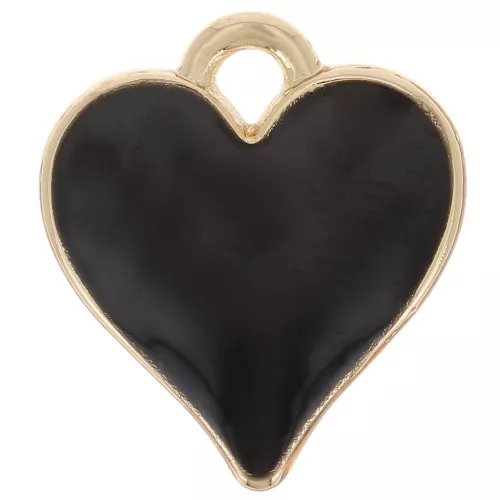 Dije corazón 13x12 mm con resina epoxi - Dorado - Negro x1