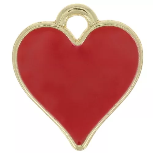 Colgante de corazón 13x12 mm con resina epoxi - Dorado - Rojo x1