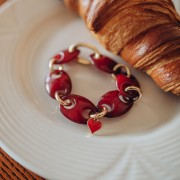 Colgante de corazón 13x12 mm con resina epoxi - Dorado - Rojo x1