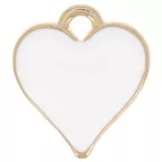 Colgante de corazón 13x12 mm con resina epoxi - Dorado - Blanco x1