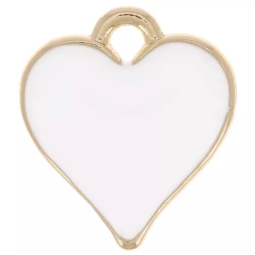 Colgante de corazón 13x12 mm con resina epoxi - Dorado - Blanco x1