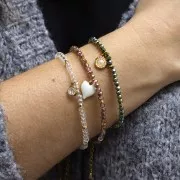 Colgante de corazón 13x12 mm con resina epoxi - Dorado - Blanco x1